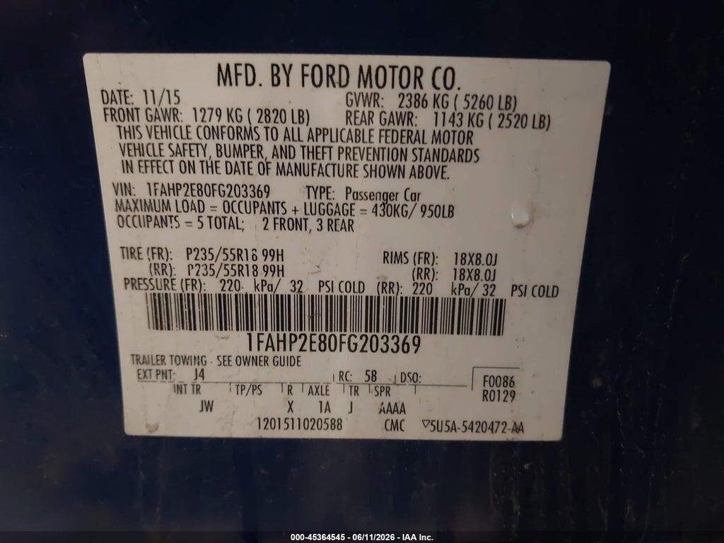1FAHP2E80FG203369 2015 FORD TAURUS photo no. 9
