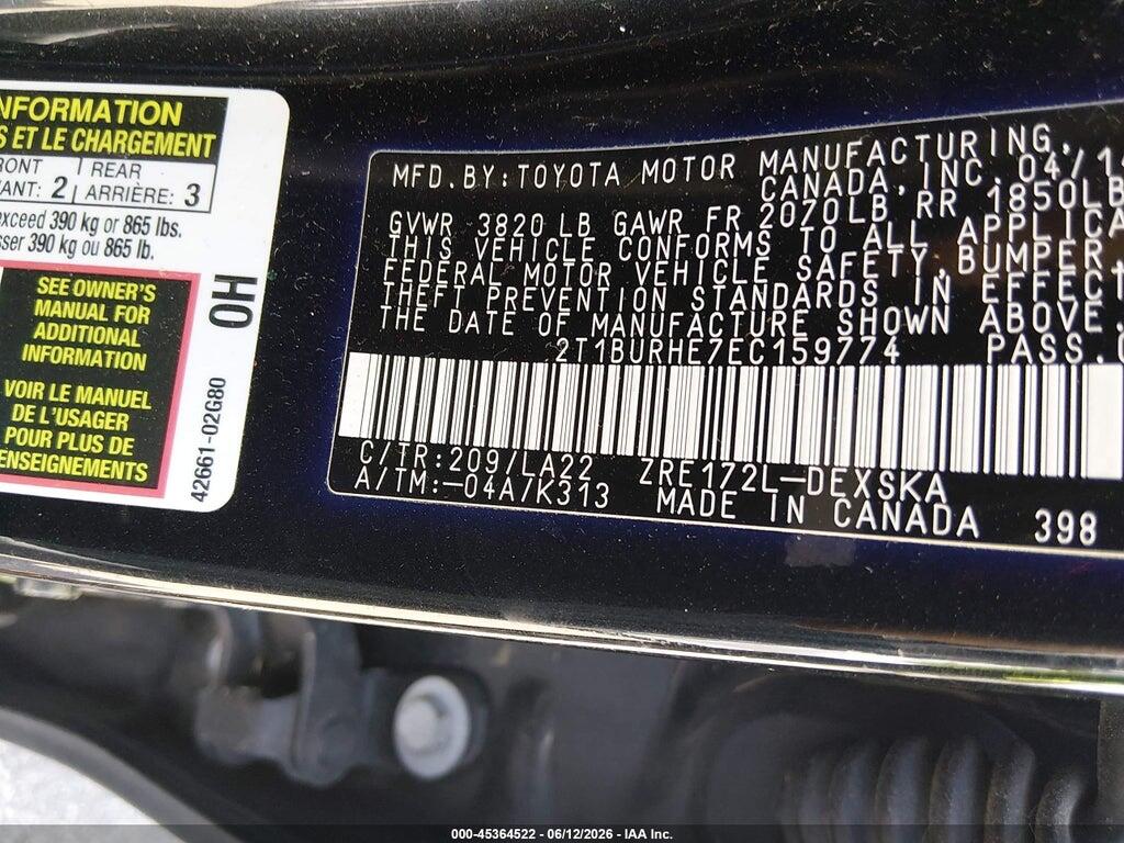 2T1BURHE7EC159774 2014 TOYOTA COROLLA photo no. 9