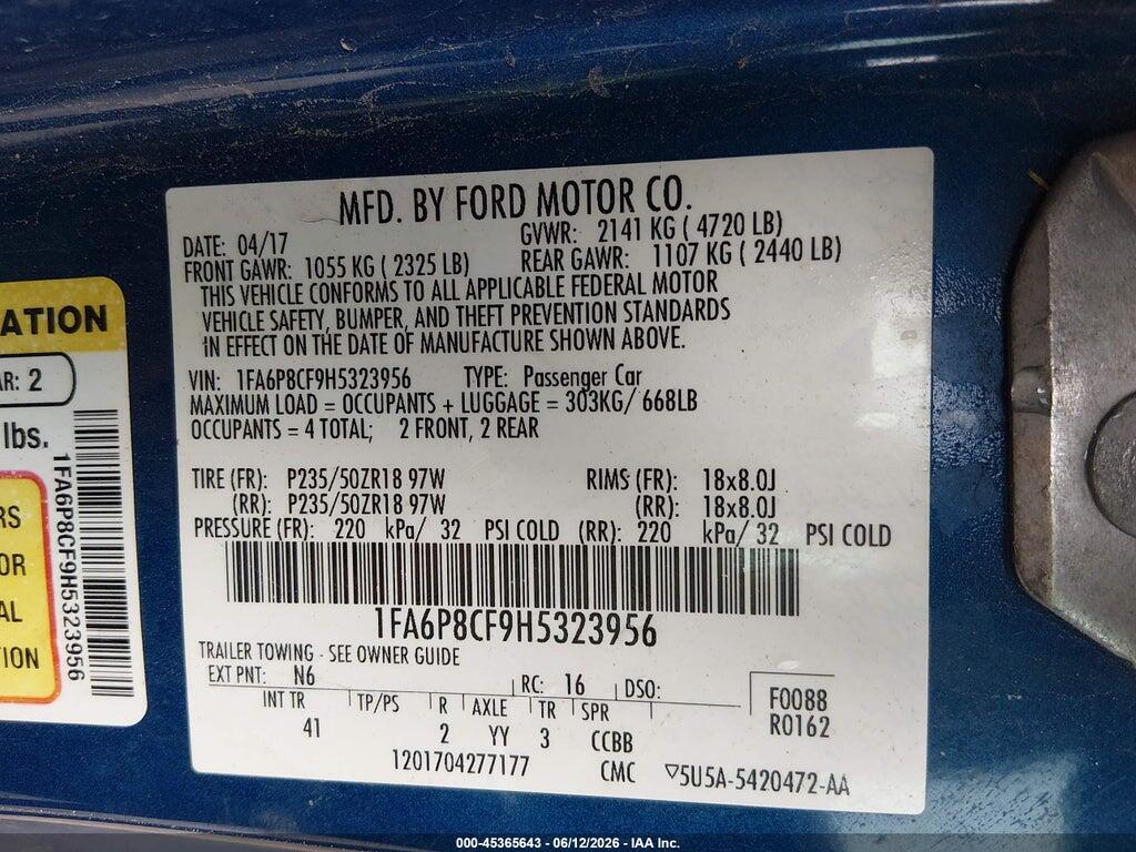 1FA6P8CF9H5323956 2017 FORD MUSTANG photo no. 9
