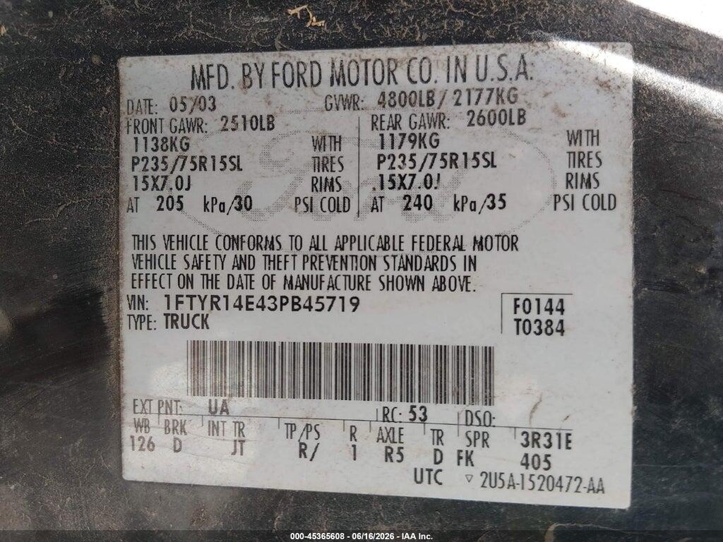 1FTYR14E43PB45719 2003 FORD RANGER photo no. 9