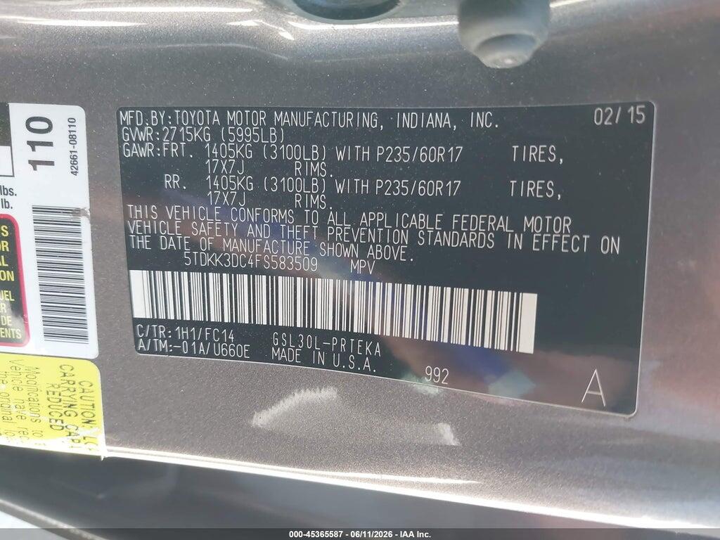 5TDKK3DC4FS583509 2015 TOYOTA SIENNA photo no. 9