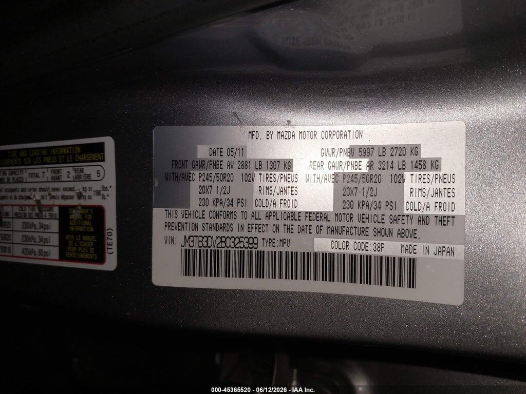 JM3TB3DV2B0325399 2011 MAZDA CX-9 photo no. 9