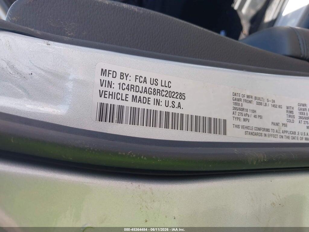1C4RDJAG8RC202285 2024 DODGE DURANGO photo no. 9