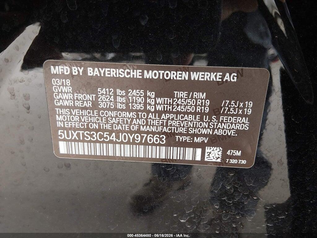 5UXTS3C54J0Y97663 2018 BMW X3 photo no. 9