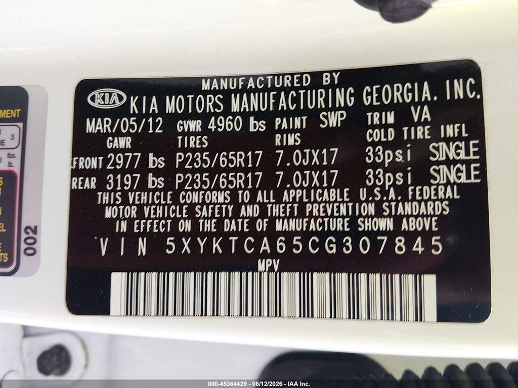 5XYKTCA65CG307845 2012 KIA SORENTO photo no. 9