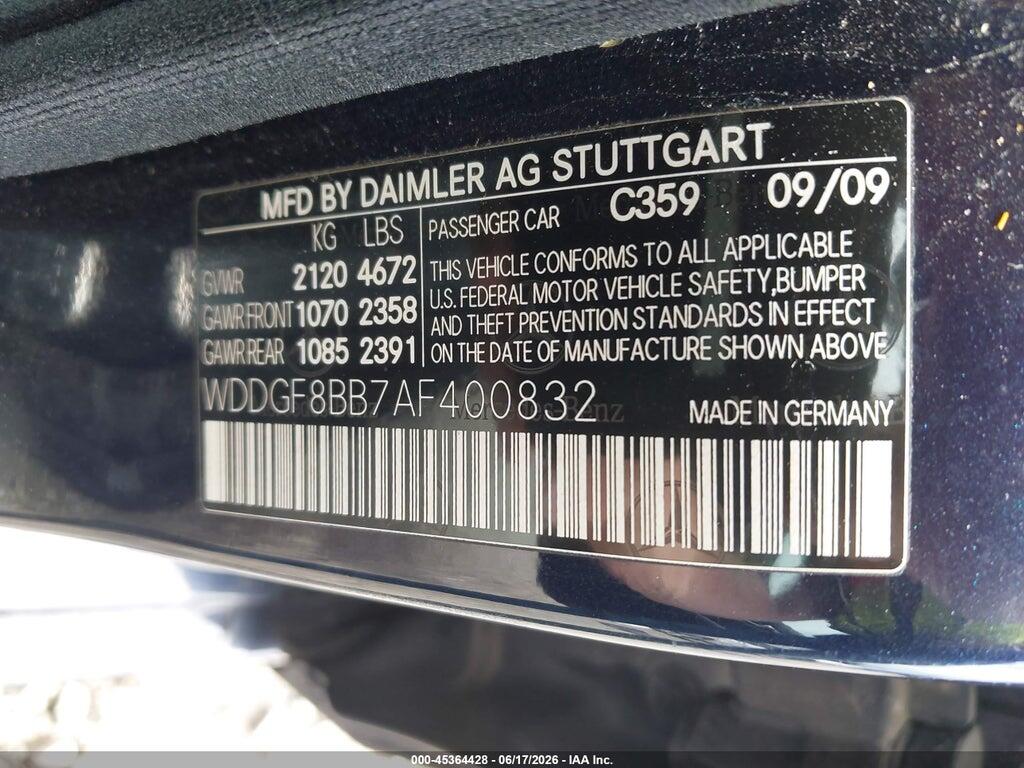 WDDGF8BB7AF400832 2010 MERCEDES-BENZ C 300 photo no. 9
