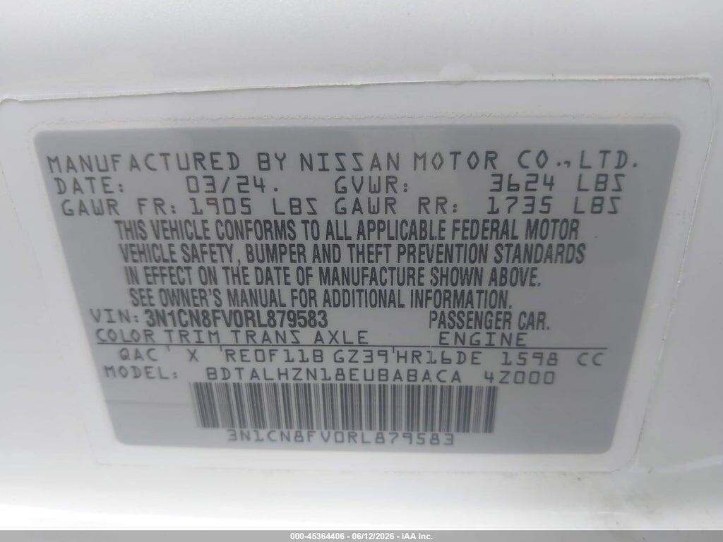3N1CN8FV0RL879583 2024 NISSAN VERSA photo no. 9