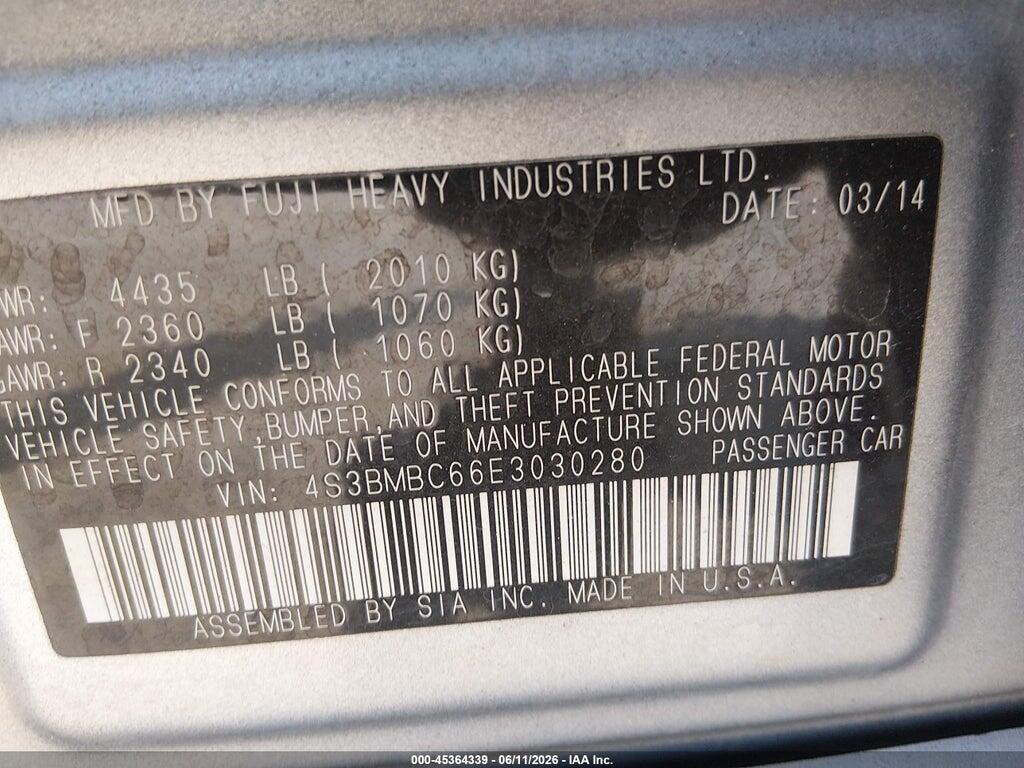 4S3BMBC66E3030280 2014 SUBARU LEGACY photo no. 9