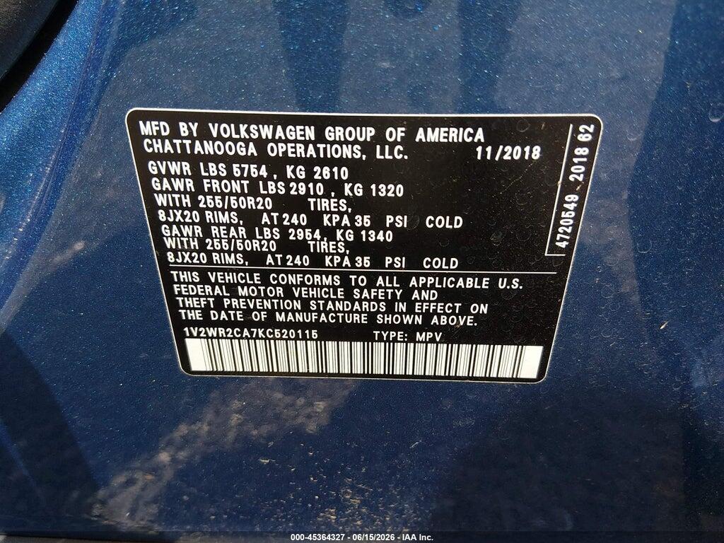 1V2WR2CA7KC520115 2019 VOLKSWAGEN ATLAS photo no. 9