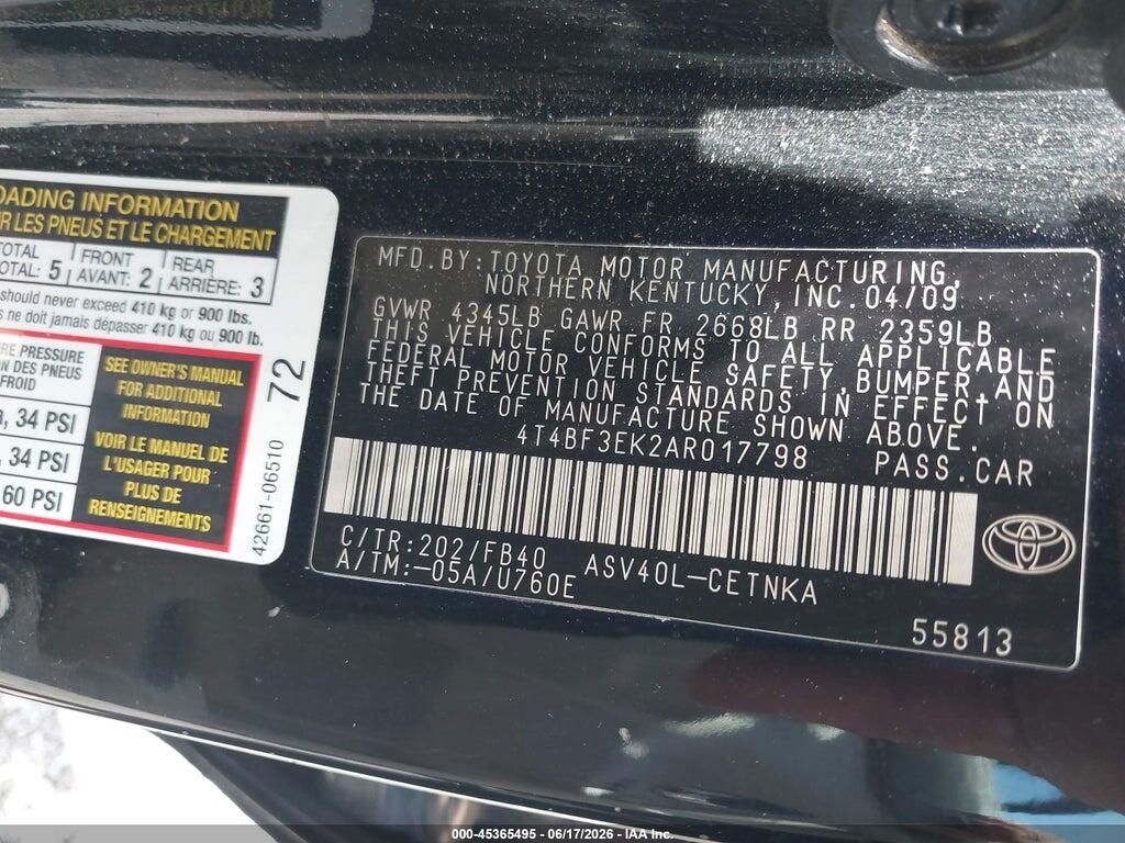 4T4BF3EK2AR017798 2010 TOYOTA CAMRY photo no. 9