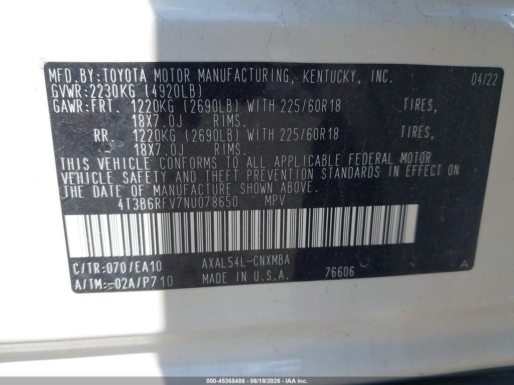 4T3B6RFV7NU078650 2022 TOYOTA RAV4 HYBRID photo no. 9