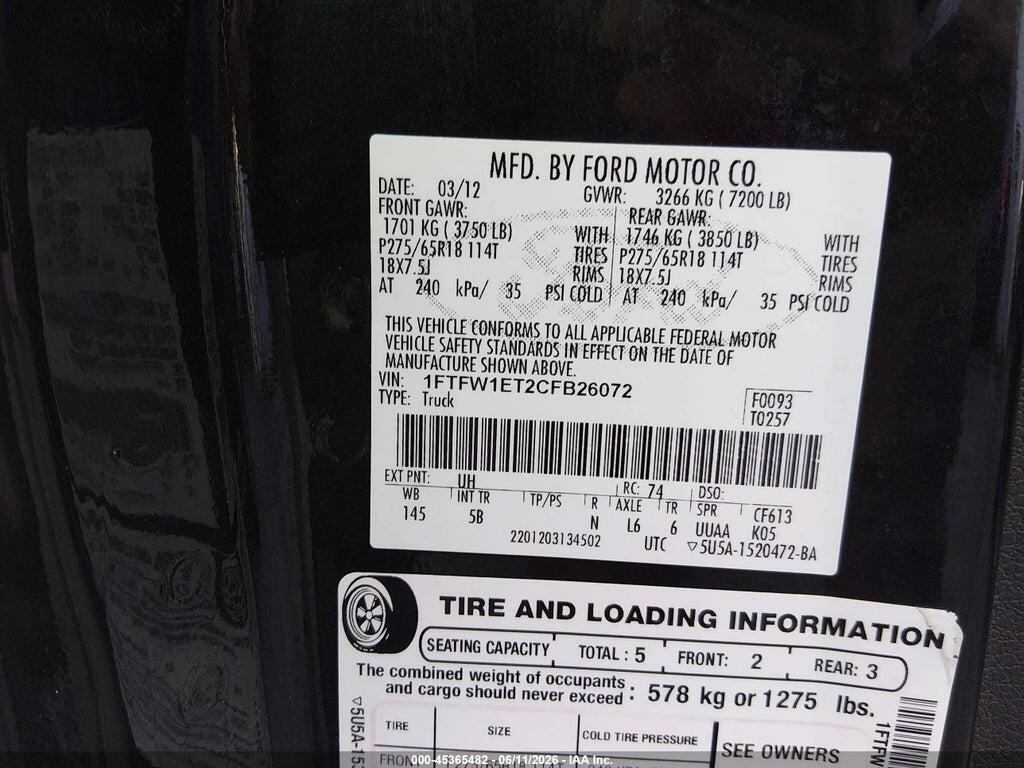 1FTFW1ET2CFB26072 2012 FORD F-150 photo no. 9