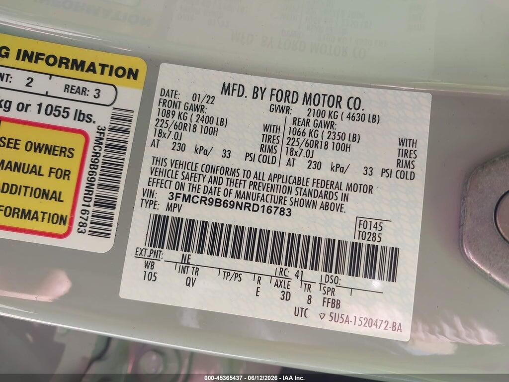 3FMCR9B69NRD16783 2022 FORD BRONCO SPORT photo no. 9