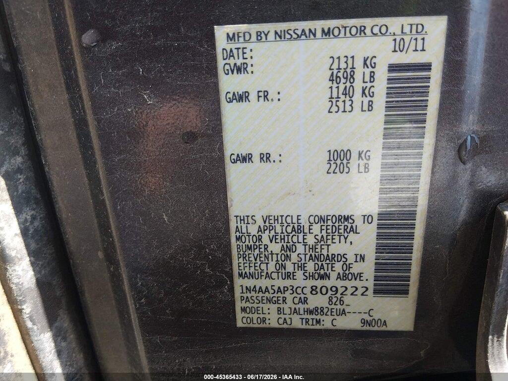 1N4AA5AP3CC809222 2012 NISSAN MAXIMA photo no. 9