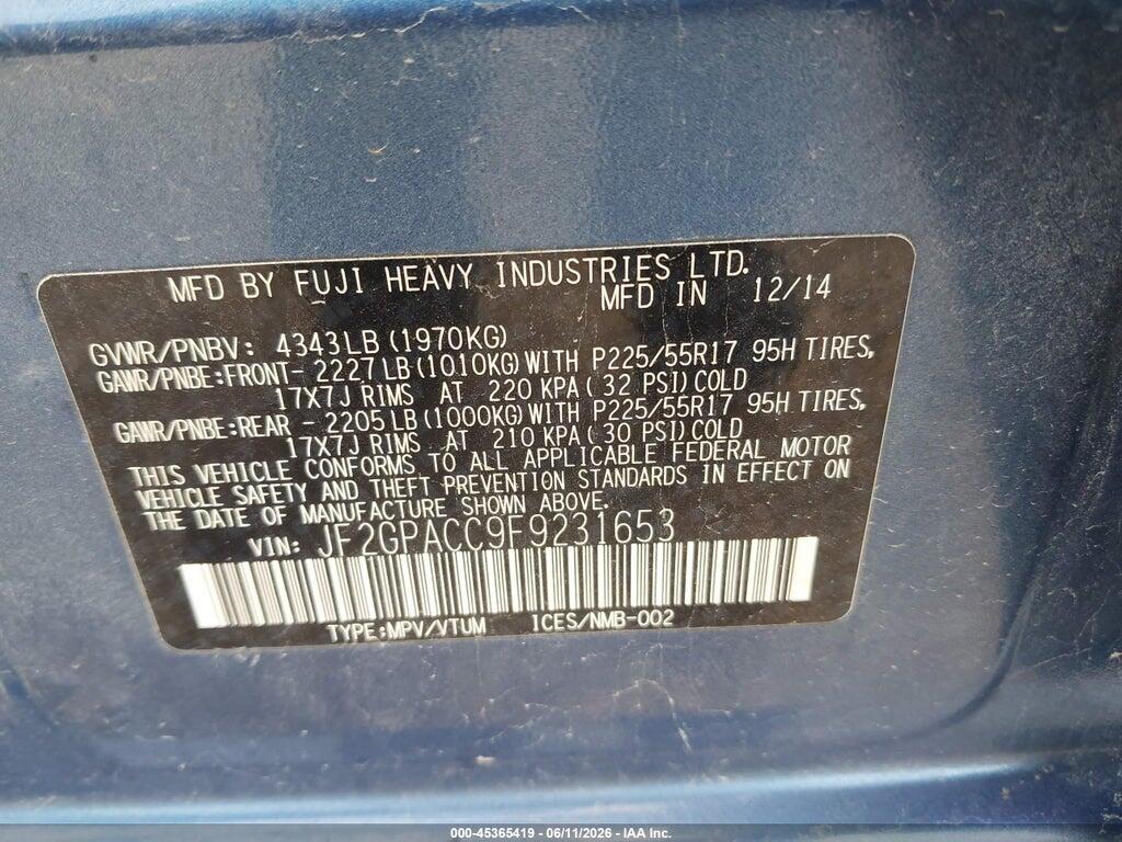 JF2GPACC9F9231653 2015 SUBARU XV CROSSTREK photo no. 9