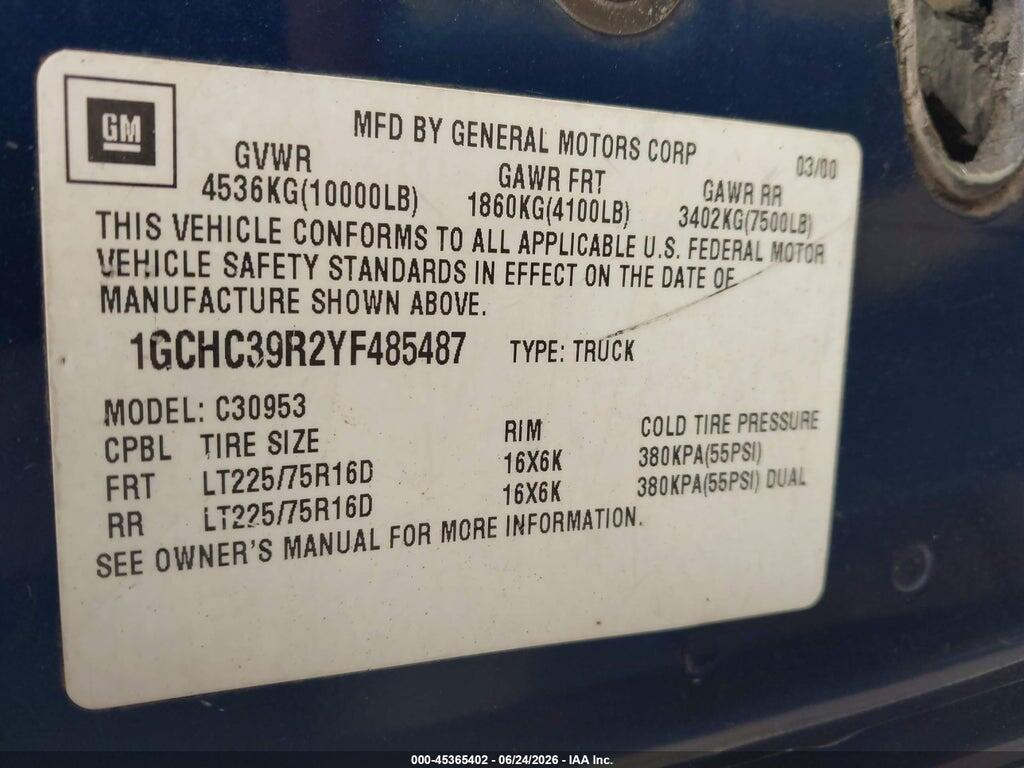 1GCHC39R2YF485487 2000 CHEVROLET C3500 photo no. 9