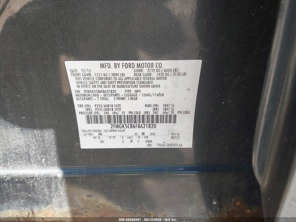2FMGK5C86FBA21820 2015 FORD FLEX photo no. 9