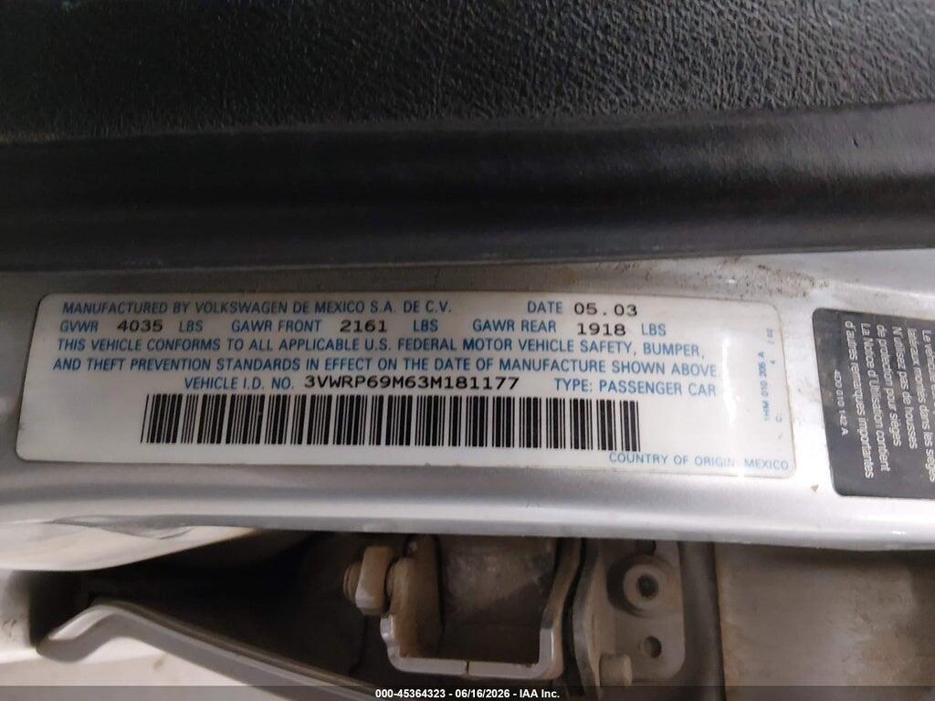 3VWRP69M63M181177 2003 VOLKSWAGEN JETTA photo no. 9
