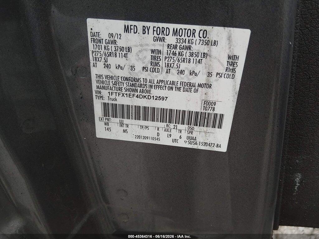1FTFX1EF4DKD12597 2013 FORD F-150 photo no. 9
