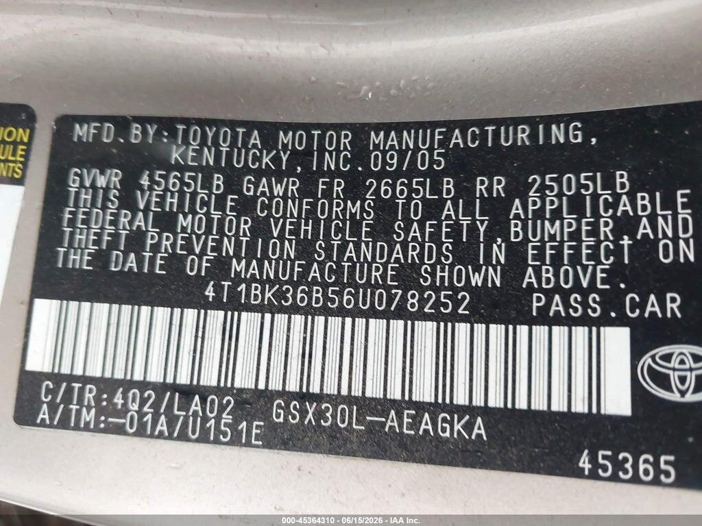4T1BK36B56U078252 2006 TOYOTA AVALON photo no. 9