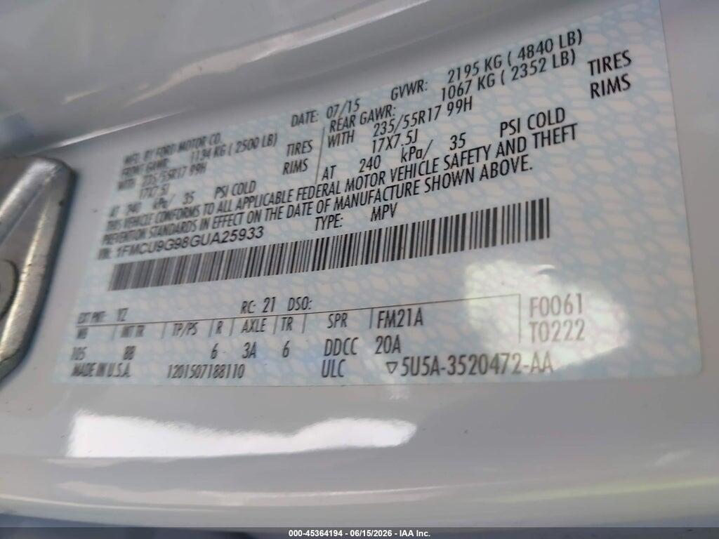 1FMCU9G98GUA25933 2016 FORD ESCAPE photo no. 9