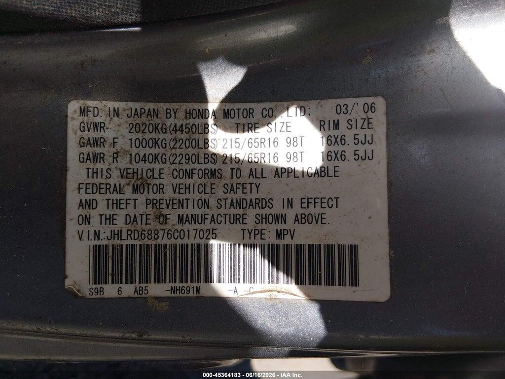 JHLRD68876C017025 2006 HONDA CR-V photo no. 9