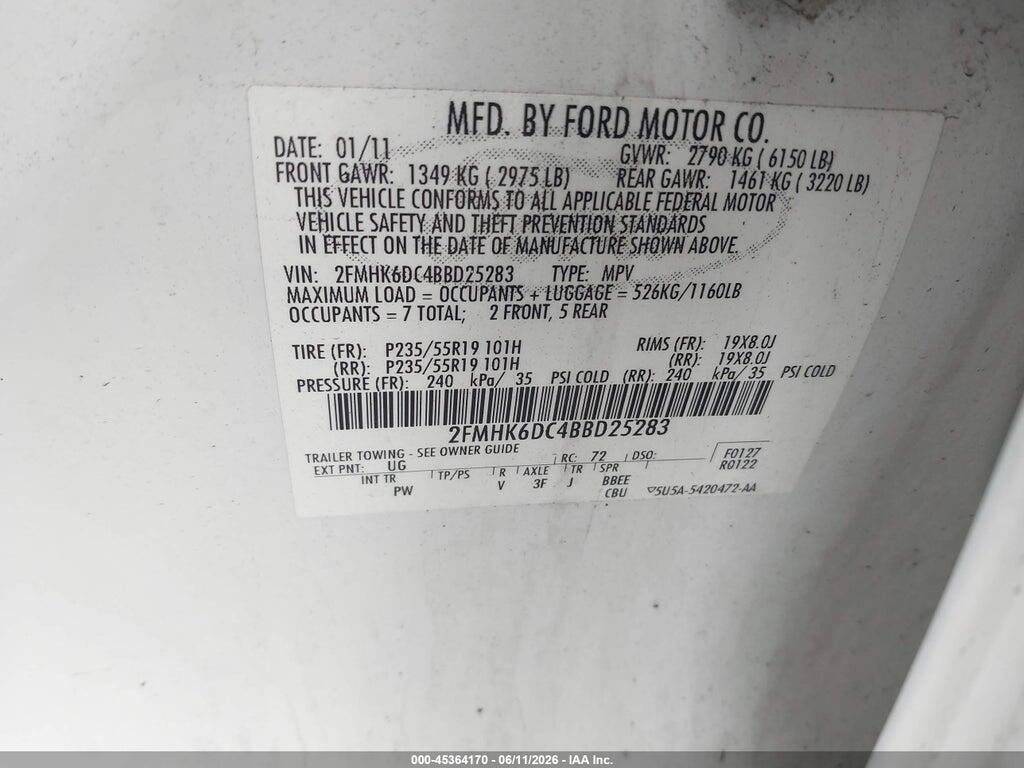 2FMHK6DC4BBD25283 2011 FORD FLEX photo no. 9