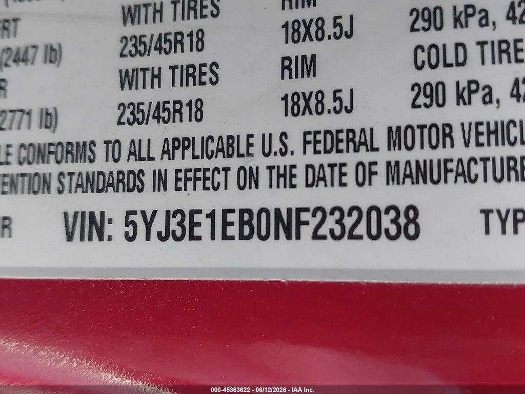 5YJ3E1EB0NF232038 2022 TESLA MODEL 3 photo no. 9