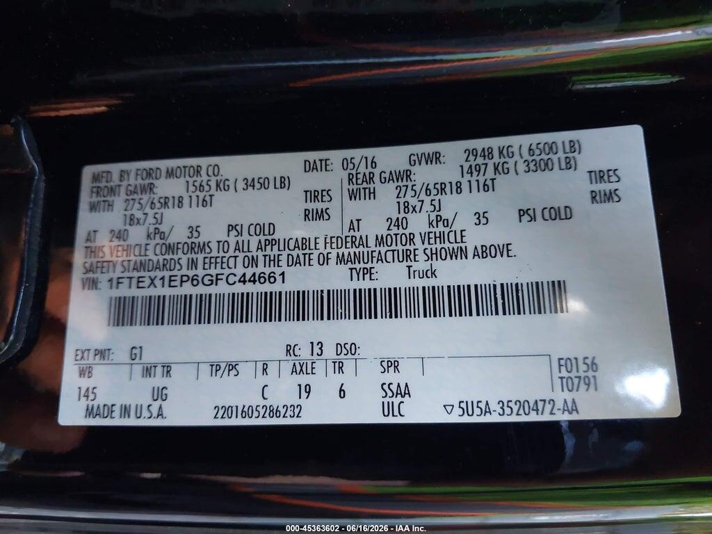 1FTEX1EP6GFC44661 2016 FORD F-150 photo no. 9