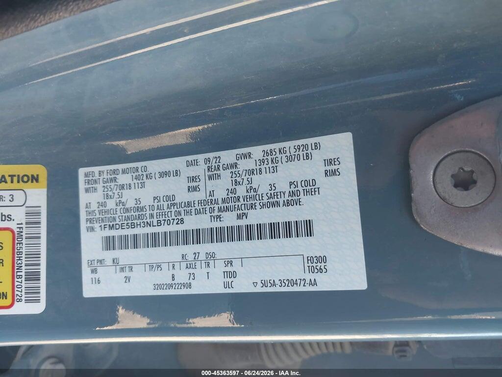 1FMDE5BH3NLB70728 2022 FORD BRONCO photo no. 9