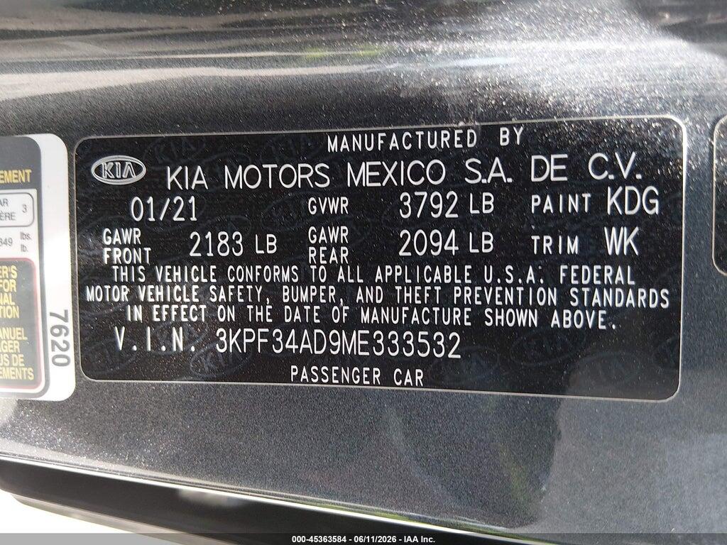3KPF34AD9ME333532 2021 KIA FORTE photo no. 9