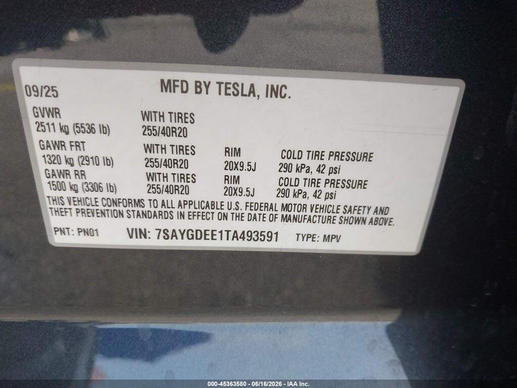 7SAYGDEE1TA493591 2026 TESLA MODEL Y photo no. 9