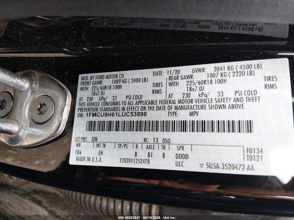 1FMCU9H61LUC53898 2020 FORD ESCAPE photo no. 9