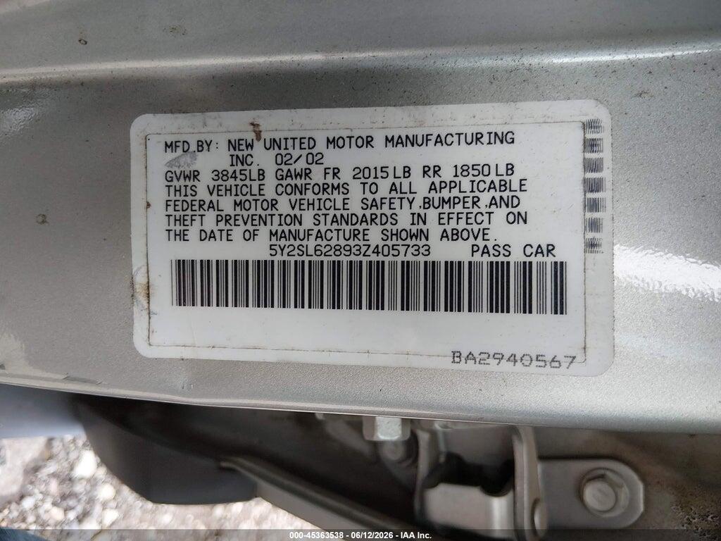 5Y2SL62893Z405733 2003 PONTIAC VIBE photo no. 9
