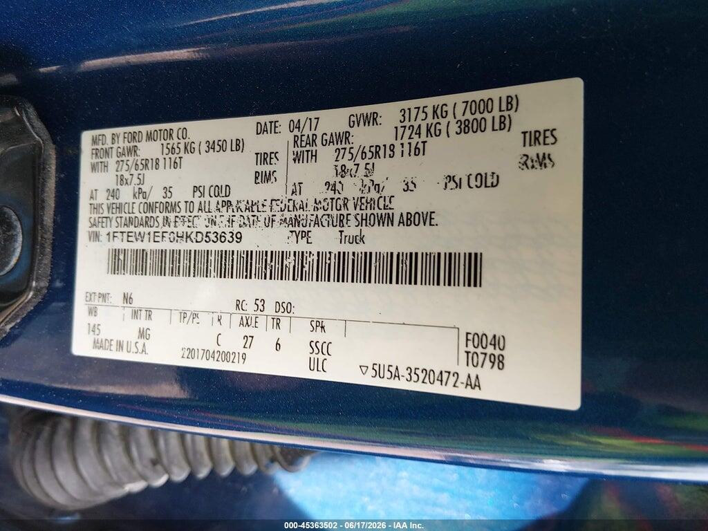 1FTEW1EF6HKD53639 2017 FORD F-150 photo no. 9