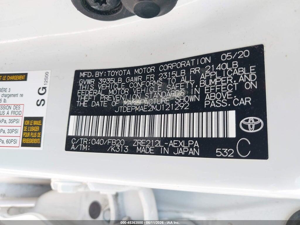JTDEPMAE2MJ121292 2021 TOYOTA COROLLA photo no. 9