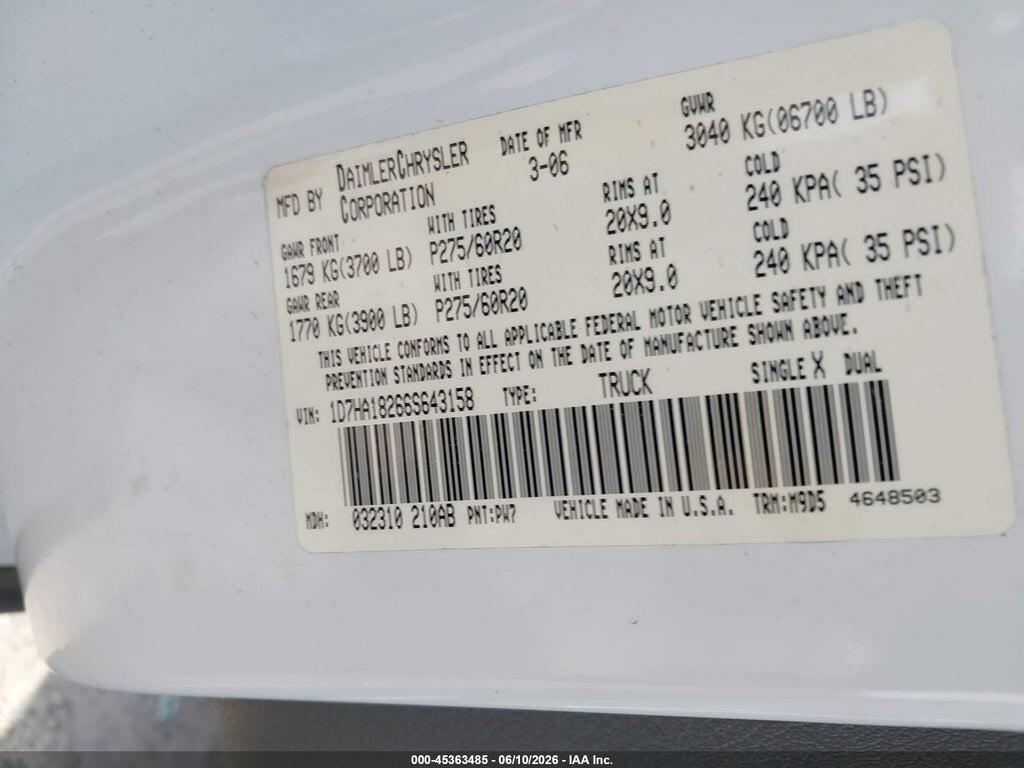 1D7HA18266S643158 2006 DODGE RAM 1500 photo no. 9