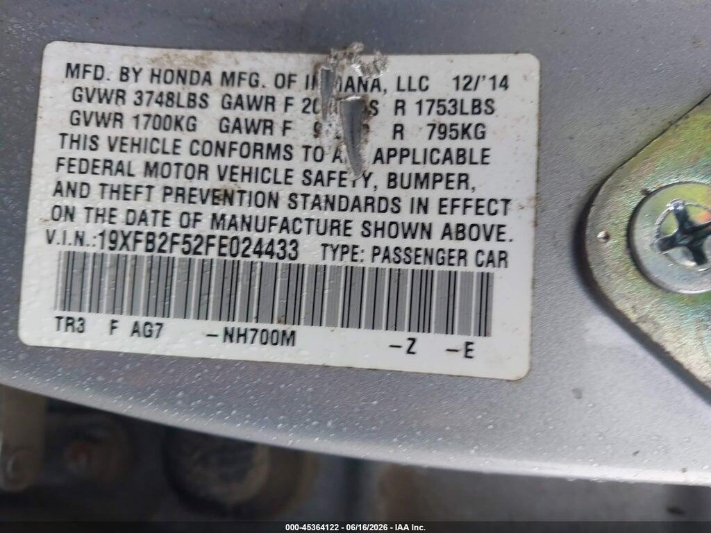 19XFB2F52FE024433 2015 HONDA CIVIC photo no. 9