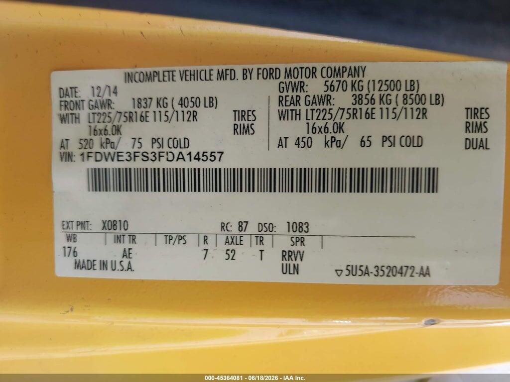 1FDWE3FS3FDA14557 2015 FORD E-350 CUTAWAY photo no. 8