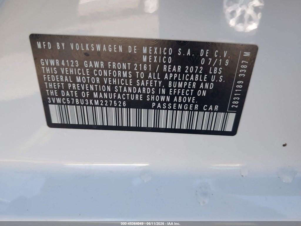 3VWC57BU3KM227526 2019 VOLKSWAGEN JETTA photo no. 9