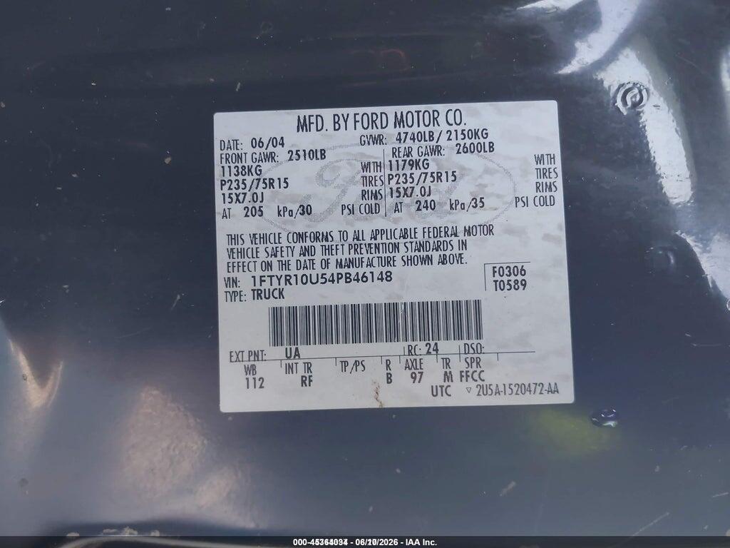 1FTYR10U54PB46148 2004 FORD RANGER photo no. 9