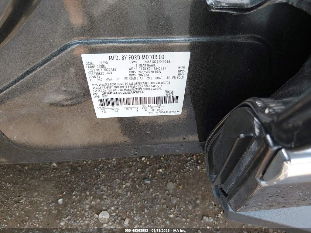 2FMPK4K92LBA93694 2020 FORD EDGE photo no. 9