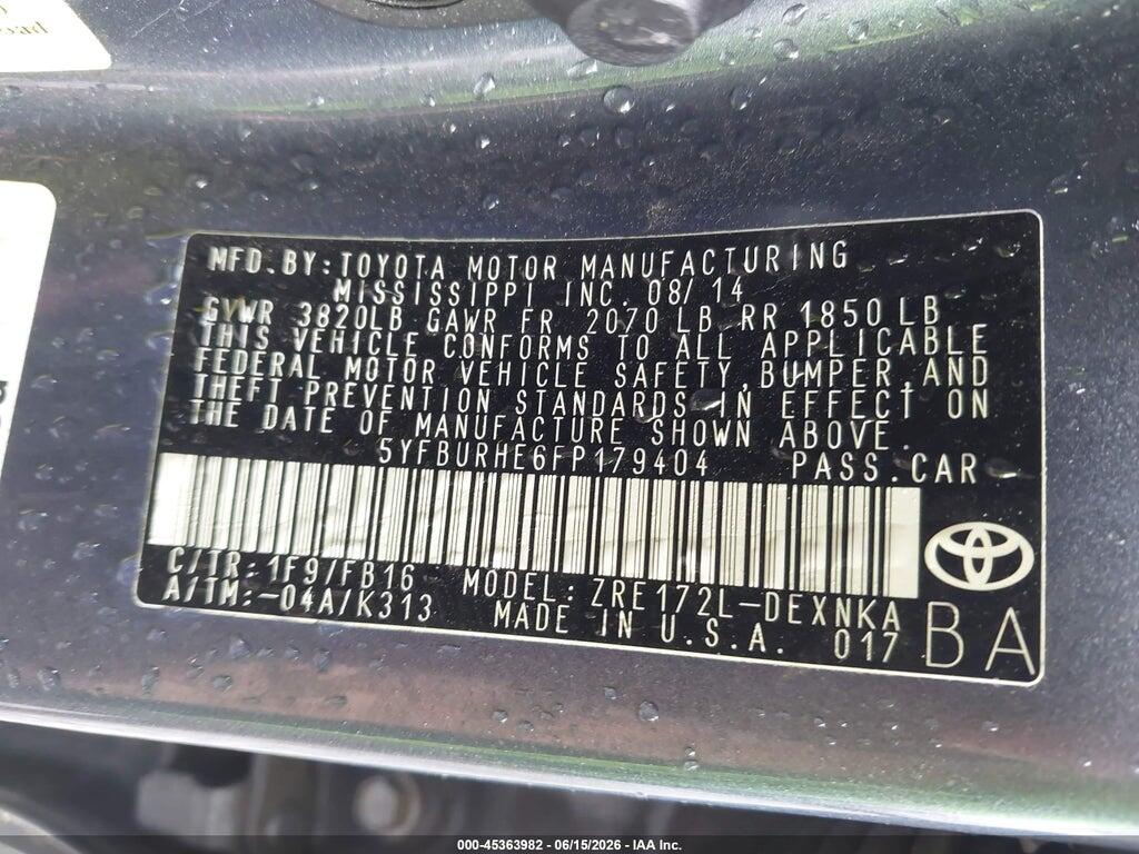 5YFBURHE6FP179404 2015 TOYOTA COROLLA photo no. 9