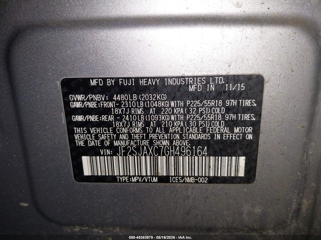 JF2SJAXC7GH496164 2016 SUBARU FORESTER photo no. 9