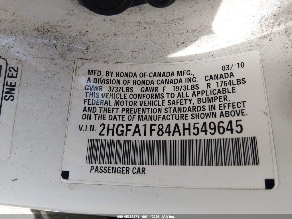 2HGFA1F84AH549645 2010 HONDA CIVIC photo no. 9