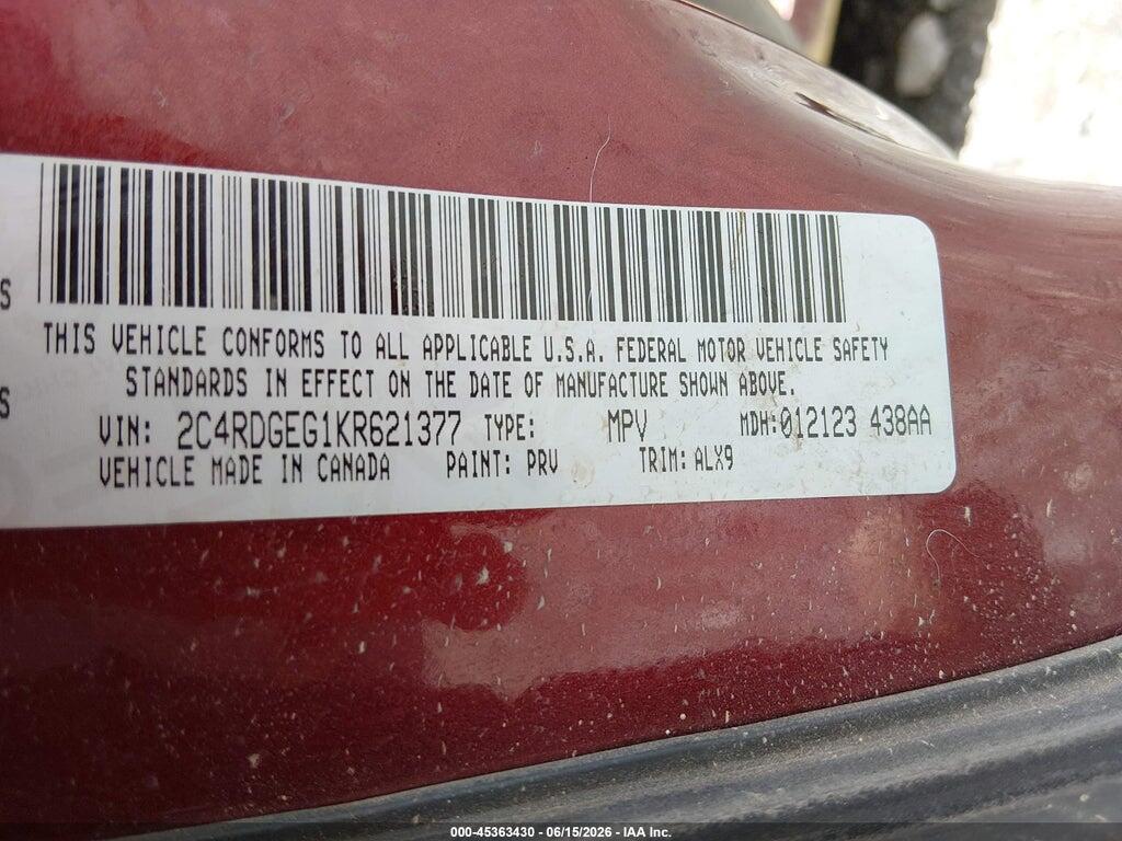2C4RDGEG1KR621377 2019 DODGE GRAND CARAVAN photo no. 9