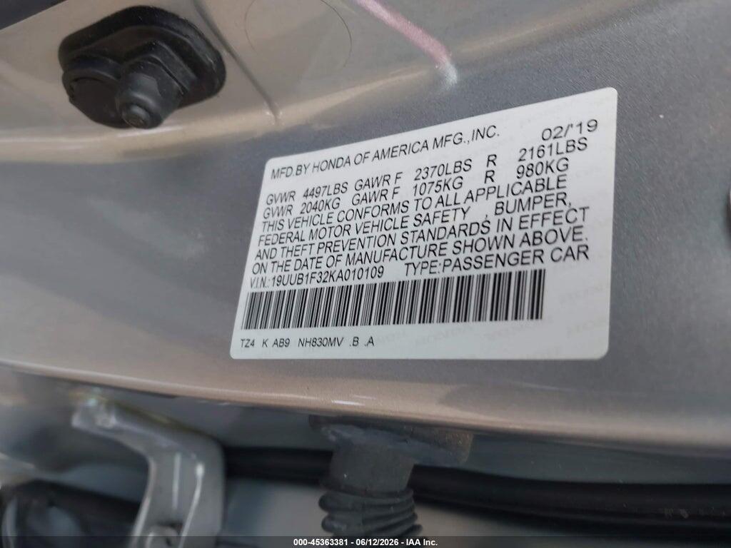 19UUB1F32KA010109 2019 ACURA TLX photo no. 9