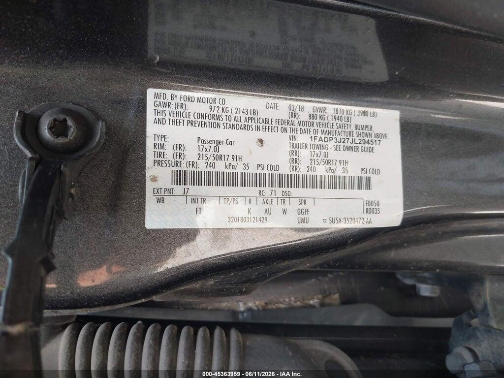 1FADP3J27JL294517 2018 FORD FOCUS photo no. 9