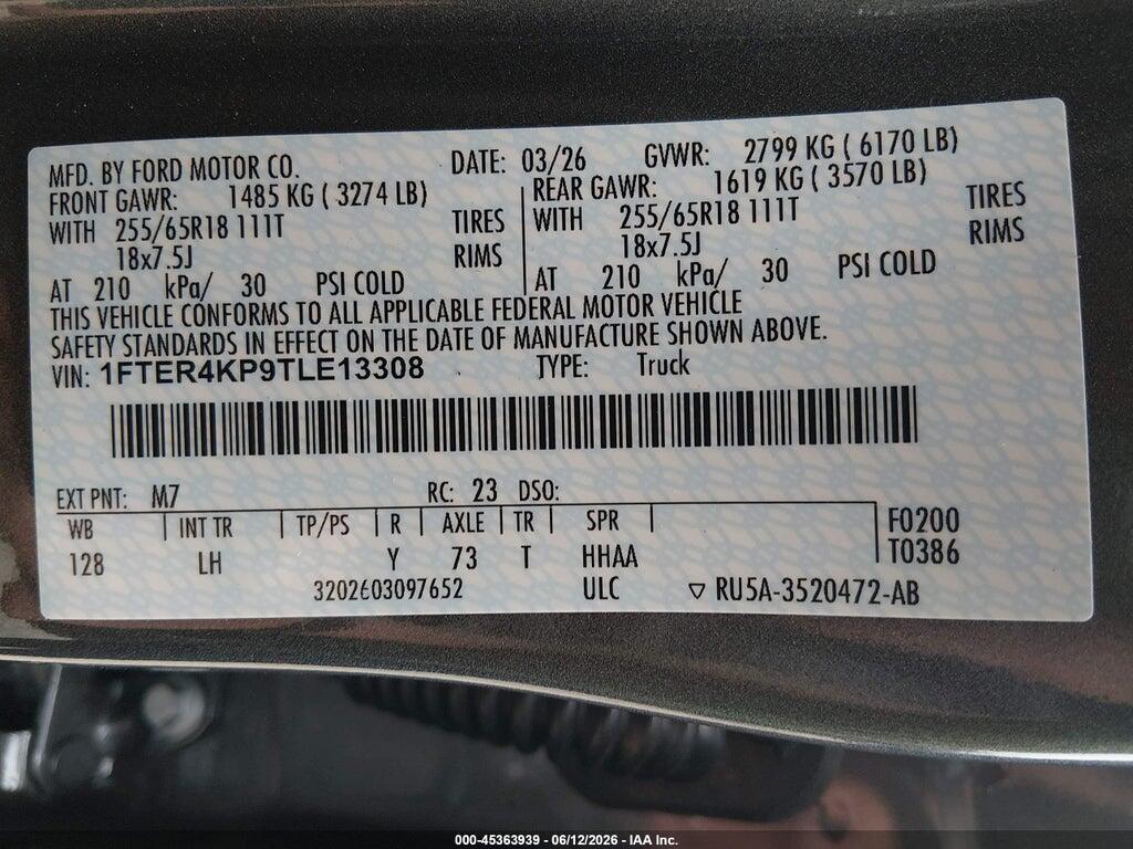 1FTER4KP9TLE13308 2026 FORD RANGER photo no. 9