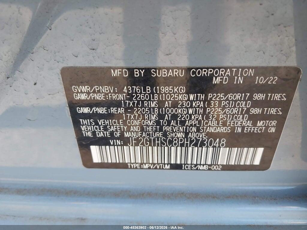 JF2GTHSC8PH273048 2023 SUBARU CROSSTREK photo no. 9